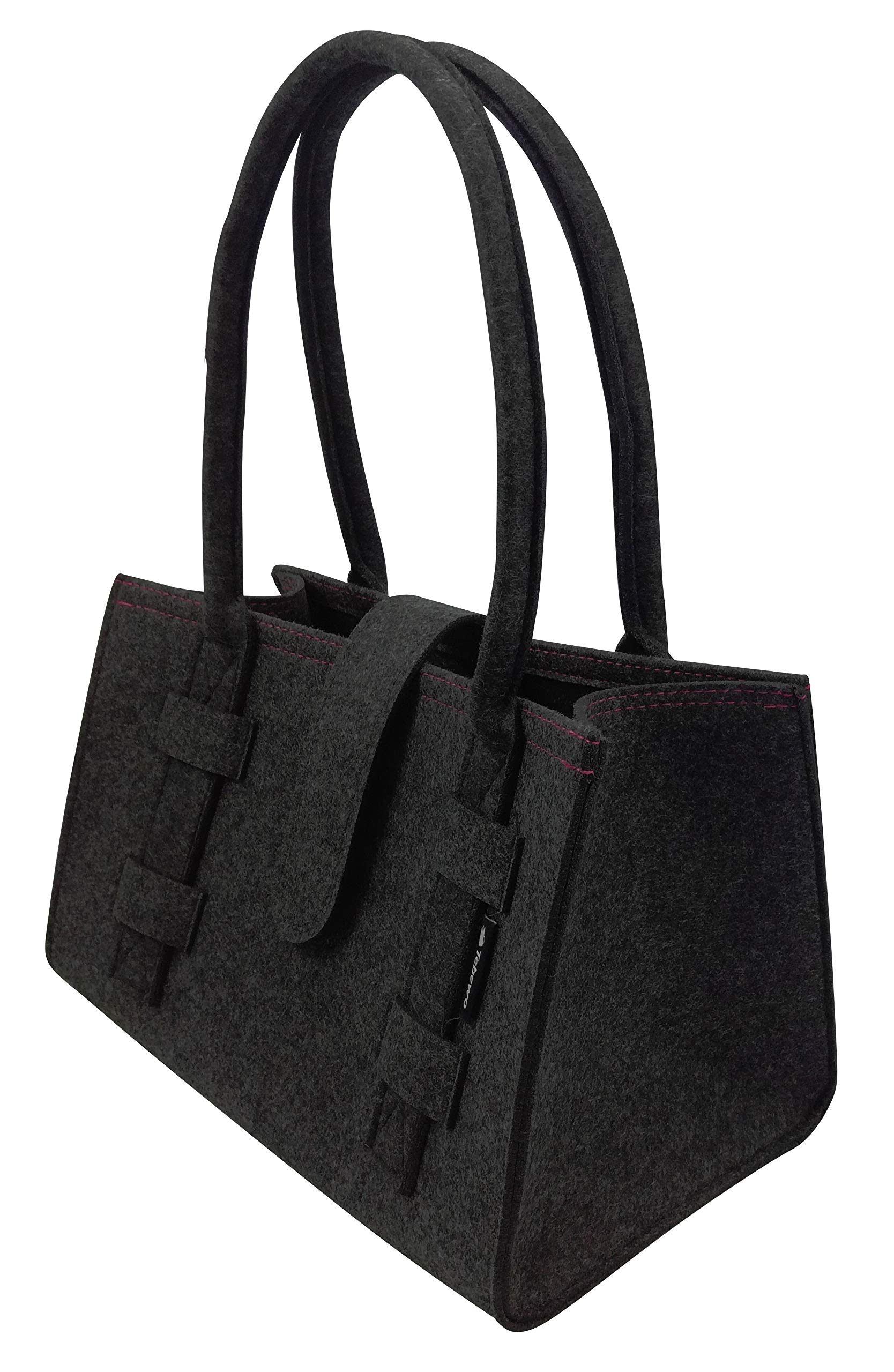Tebewo Felt Tote Bag, Lockable Shopping Bag with Handle, Foldable Versatile Tote Bag (Dark Grey)