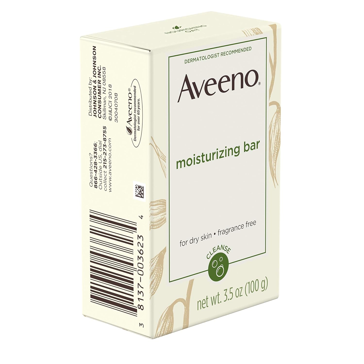 Aveeno Gentle Moisturizing Bar Facial Cleanser with Nourishing Oat for Dry Skin, Fragrance-free, Dye-Free, & Soap-Free, 3.5 oz: Prime Pantry