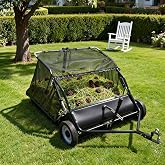Tow Behind Lawn Sweeper,44 in Pull Behind Lawn Sweeper,25 cu.ft Large Capacity Leaf &amp; Grass Collector,Heavy Duty Garden Sweepers with Adjustable Sweeping Height for Yard &amp; Lawns &amp; Farm,Leaf Sweeper