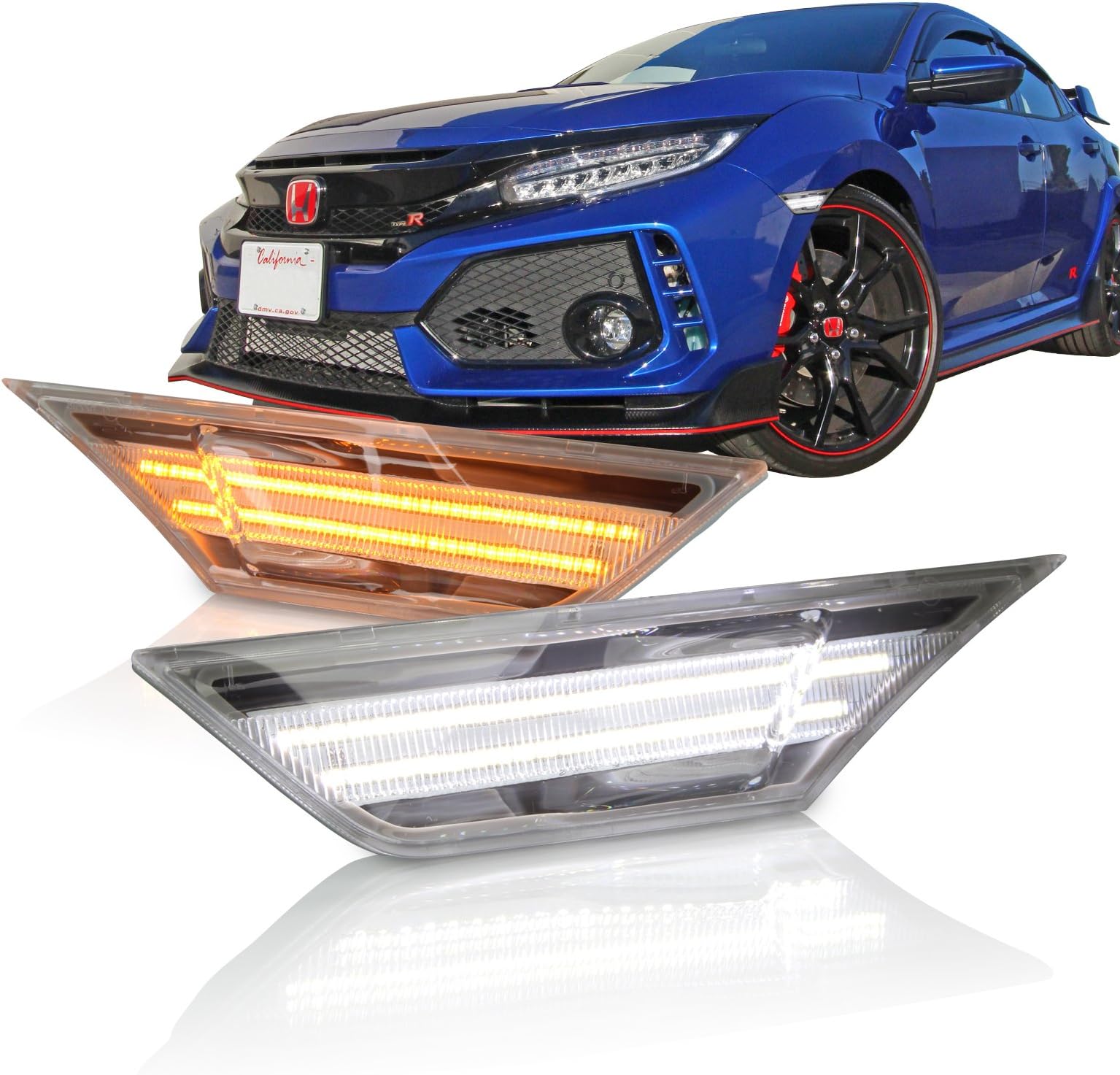 OptixClear LED Front Side Marker Light - LED Turn Signal Housing Light Replacement Lamp Compatible with 2016-2018 Honda Civic Type-R