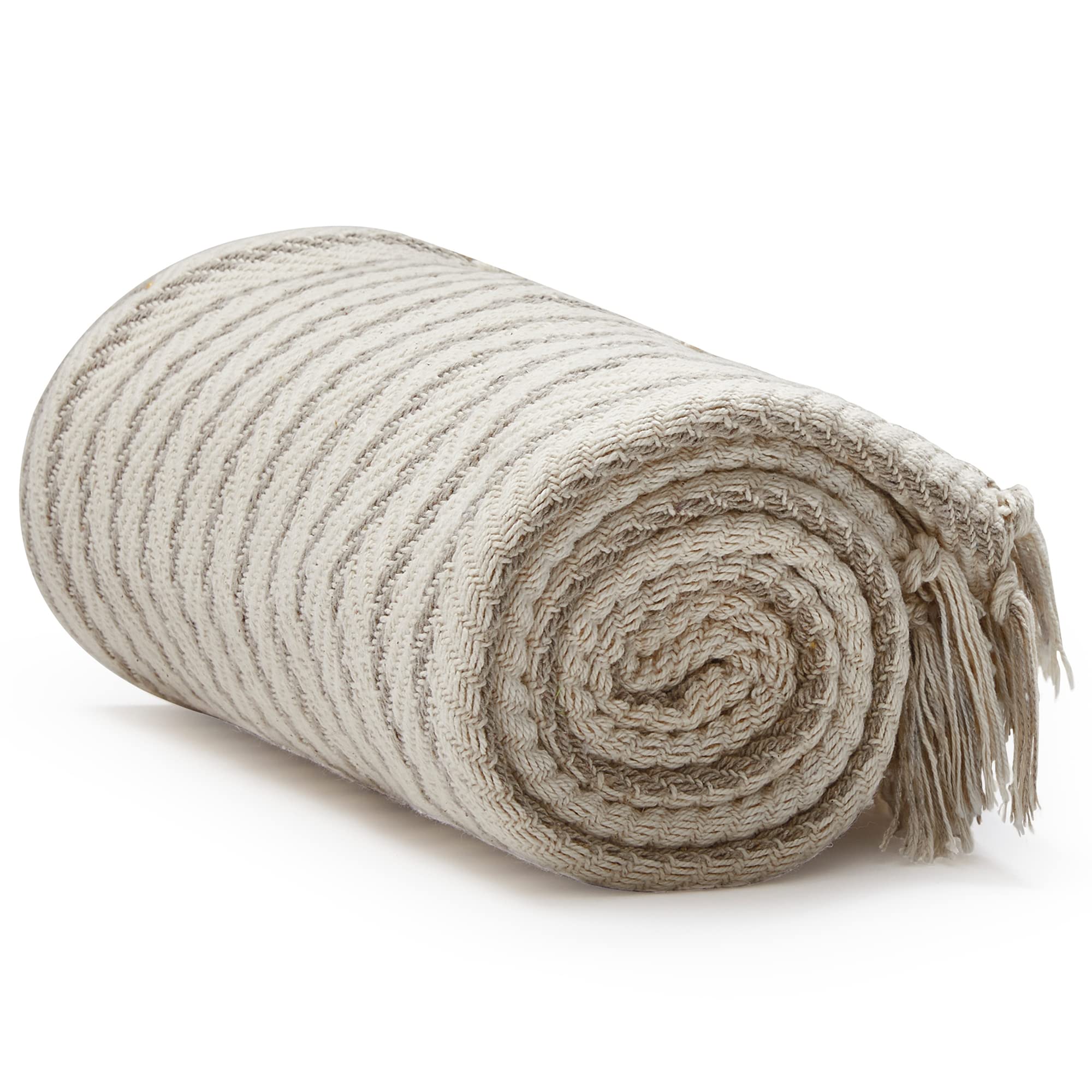 Americanflat 50x60 Throw Blanket - Soft and Breathable Cotton Throw Blanket for Couch, Bed, Chair - Decorative Blankets Perfect for Home, Office, or Outdoor Use - Cream and Beige Pinstripe Design