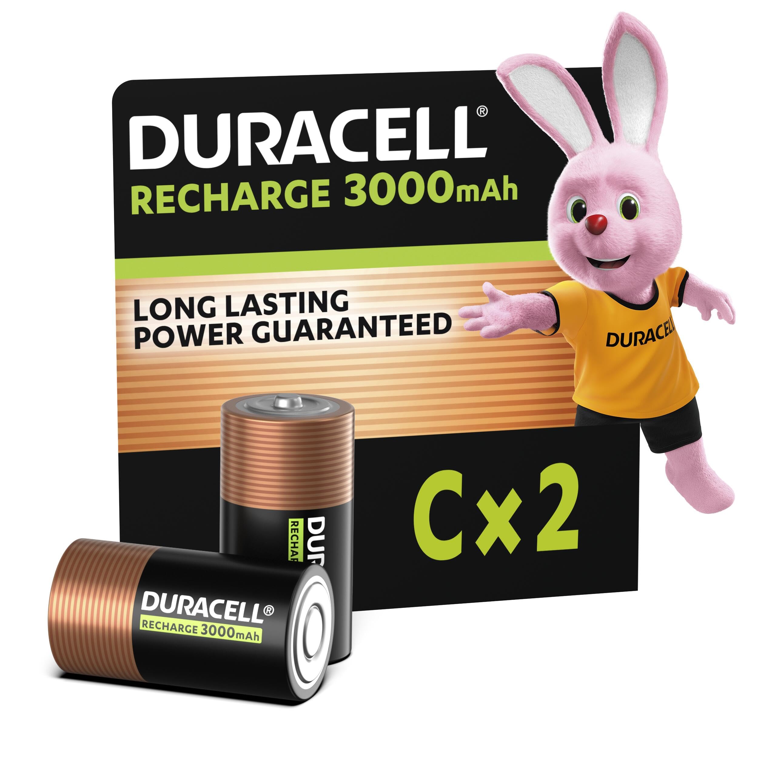 Duracell C Rechargeable Batteries (Pack of 2), 3000 mAh NiMH, Long Lasting Power