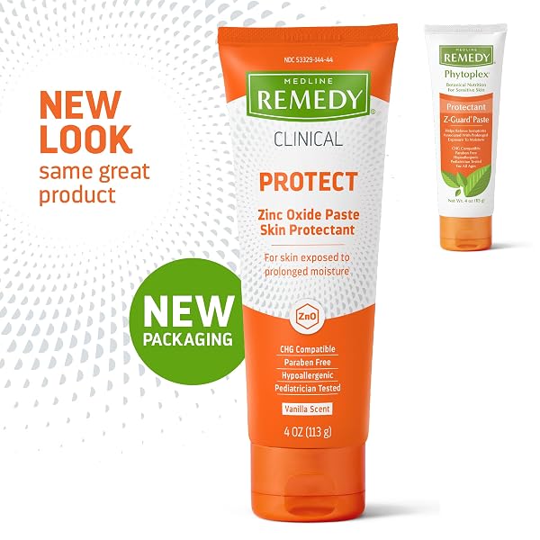 MEDLINE REMEDY CLINICAL ZINC OXIDE PASTE SKIN PROTECTANT (4 OZ TUBE), VANILLA SCENT, DIAPER RASH CREAM, INCONTINENCE CARE, WETNESS PROTECTION, PARABEN FREE, HYPOALLERGENIC, ADULTS, CHILDREN