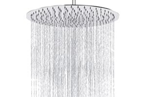 Katezon 16 Inch Rain Shower Head, Large High Flow Stainless Steel Rainfall Shower Head, Ultra-Thin Design, Waterfall Showerhead Universal Wall Ceiling Mount, California Certified (Chrome)