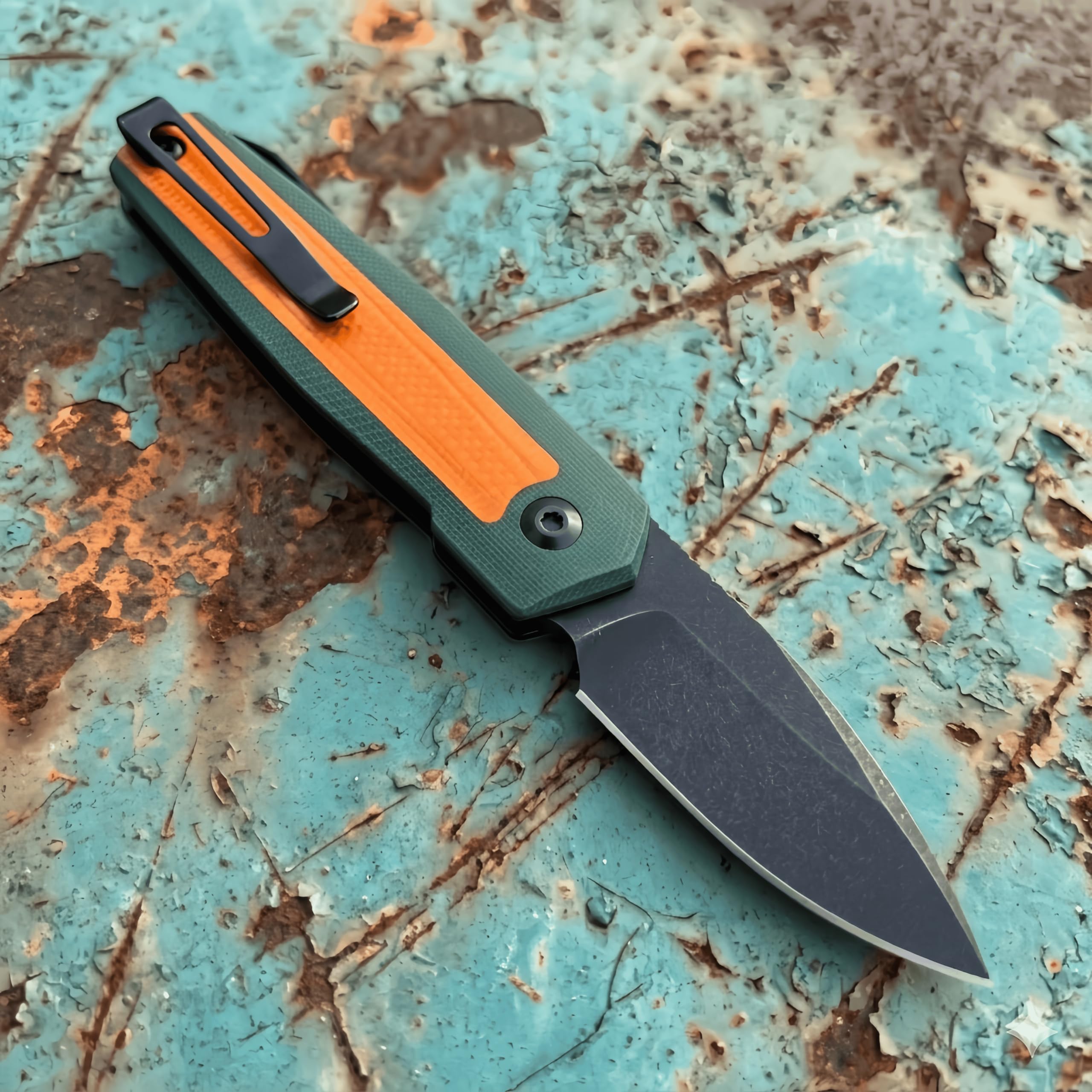 YF SMART EDC Taschenmesser D2 Stahl-Limitierte Edition,5.6 cm Slipjoint Klappmesser mit SKIFF Kugellager, G10 & Carbon Fiber Griff, §42a Konformes Klappmesser für Outdoor,Camping & Alltag (Orange) 5