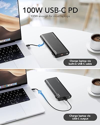 VEGER 25000mAh Portable Laptop Charger with Built-in Cables