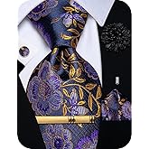 YourTies Silk Paisley Floral Tie and Pocket Square Cufflinks with Lapel Pin Sets for Men 5PC Wedding Party