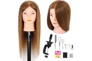 MANNEQUEENHEAD Mannequin Head with Human Hair - 20-22" Cosmetology Mannequin Head with 100% Real Human Hair for Braiding Practice Cutting - Manikin Head with Human Hair for Hairdresser (Light Brown)