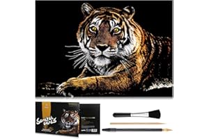 MeowHaus Scratch Art Rainbow Painting Paper Animal - Tiger, DIY Crafts Womens Hobbies Engraving Art Adults Scratch Painting Sketch Pads Scratchboard Birthday Creative Gift 16” x 11.2”