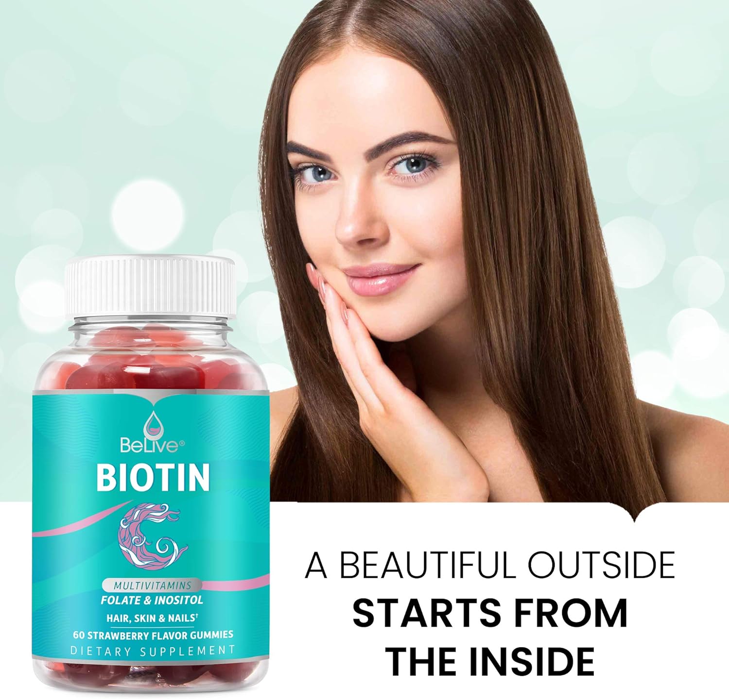 Biotin Gummies with Hair MultiVitamins, Folate, Inositol - Supports Hair Growth, Skin, Nail, Vegan, Pectin Based - Strawberry Flavor (80 Count): Health & Personal Care
