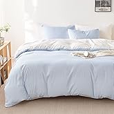 Wake In Cloud - Striped Comforter Set, Ticking Stripe Vertical Pinstripe Neutral Farmhouse Pattern Printed, Soft Lightweight Bedding, 3 Pieces, Blue White, Queen Size