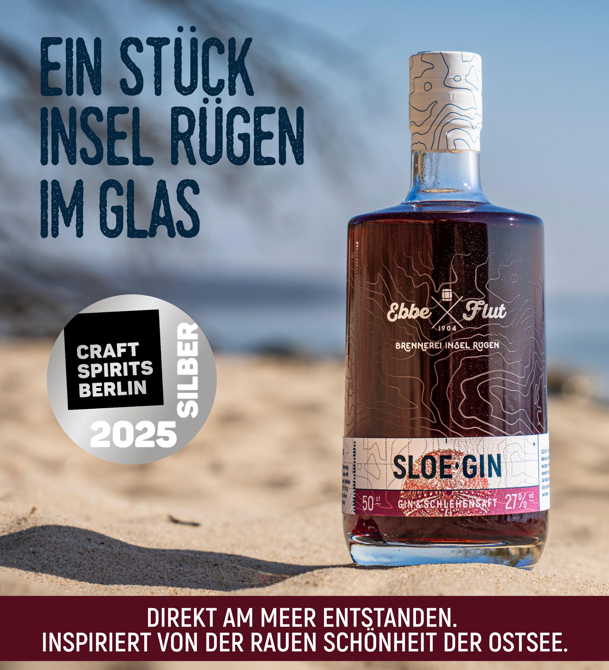 Ebbe & Flut Sloe Gin 500ml | Handgemachter Schlehen Gin von der Insel Rügen | Mit regionalen Schlehen verfeinert | Fruchtig-süß & würzig | Premium Genuss aus Deutschland | 27% vol. Alkohol 5