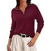 PRETTYGARDEN Women's Fall Quarter Zip Pullover Sweaters 2026 Dressy Casual Long Sleeve V Neck Collared Knit Jumper Tops