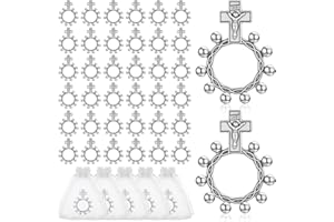 XEQWZVFR 80 Set Finger Rosary Rings Bulk Silver Metal Rosary Rings Pocket Finger Rosaries Small Pocket Cross Prayer Catholic Rin-gs with Organza Bags for Baptism Favors Baby Shower Quinceanera Funeral