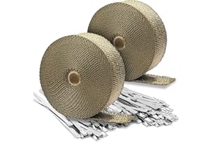 Eyaeyao Exhaust Wrap | 2 Rolls Titanium Exhaust Heat Wrap | Header Wrap | Heat Shield Tape with 20 PCS 11.8 Inch Stainless Steel Ties for Motorcycle Car Truck (Titanium, 2 Rolls)