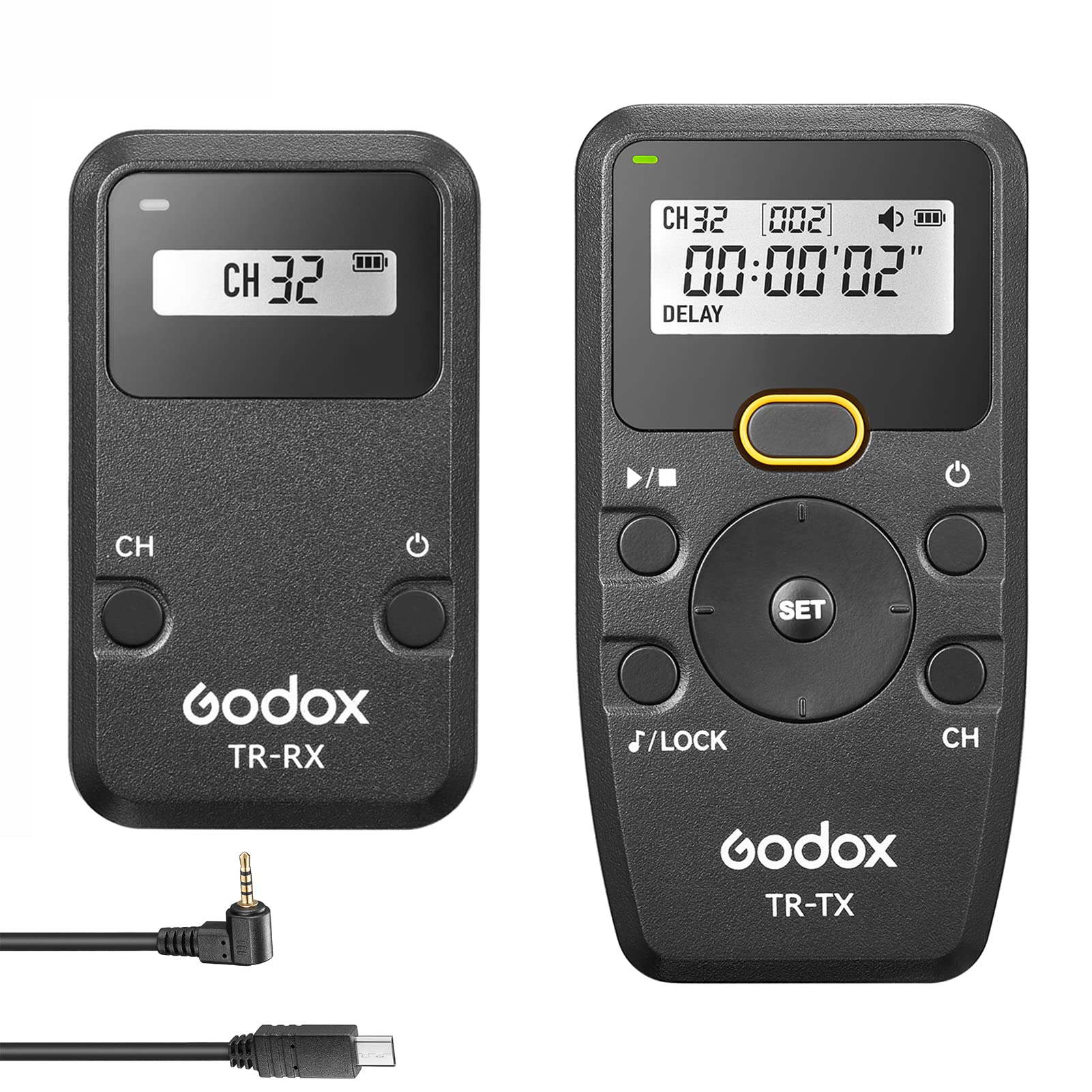 Godox TR Series 2.4G Wireless Timer Remote Control Camera Shutter Remote 6 Timer Settings 32 Channels with TR-S2 Shutter Cable Replacement for Sony a7/ a7m2/ a7m3/ a6600