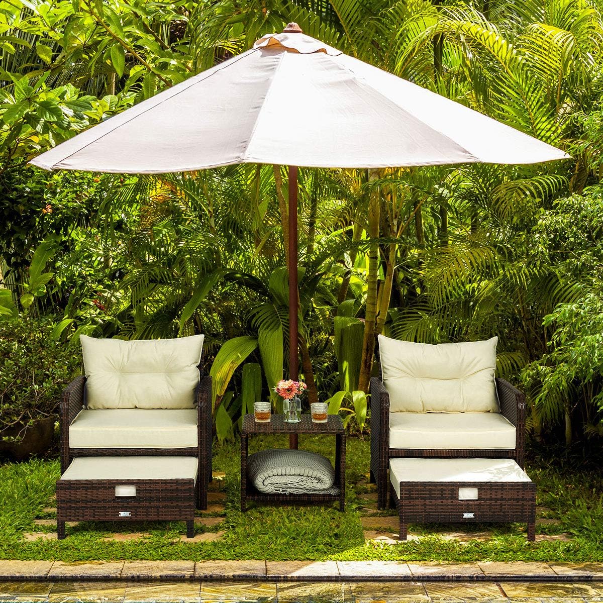 PAMAPIC 5 Pieces Wicker Patio Furniture Set Outdoor Patio Chairs with Ottomans: Garden & Outdoor