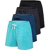 Real Essentials 4 Pack: Womens Athletic Dry-Fit Lounge Shorts with Zipper Pockets (Available in Plus Size)