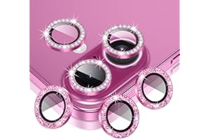 AGVEE 3+3 6 Pack for iPhone 16 6.1" / 16 Plus 6.7" Camera Lens Cover Protector, Bling Diamond & Bling Glitter Metal Ring 9H Tempered HD Glass Camera Cover Protector Film, Bling-Rose