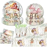 142Pcs Fairy Themed Birthday Party Supplies Include Fairy Plates-Cups-Napkins-Forks-Knives-Tablecloth for Kids Birthday Party Decorations