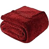 BATTILO HOME Christmas Red Throw Blanket for Couch, Chenille Knit Blanket for Sofa, Chair, Christmas Decor, Super Soft Blanket, 51"x67"