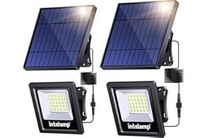 intelamp 4400mAh Solar Flood Lights, 2 Pack Outdoor Solar Security Light Dusk to Dawn Auto On/Off IP65 Waterproof Solar Powered Lights for Porch, Balcony, Yard, Garage, Barn, Garden
