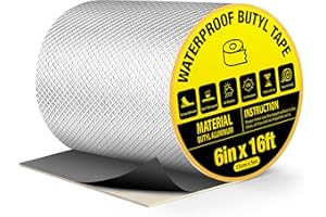 360Tronics Waterproof Butyl Tape 6" W X 16ft L, Strong Self-Adhesive Aluminum Butyl Seal Tape for Metal Roof Joints, RV Roofs, Gutters and Drainpipes, Exhaust Vents, Skylight Patching, Flashing Seams
