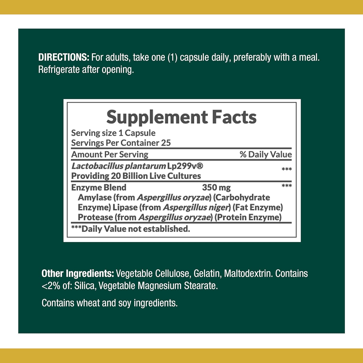 Probiotic, for Occasional Gas and Bloating Dietary Formula by Nature's Bounty, Dietary Supplement, Helps with Abdominal Discomfort, Promotes Digestive Health, 25 Capsules: Health & Personal Care