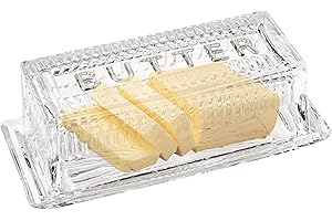 Bezrat Glass Butter Dish with Lid | Classic 2-Piece Design Butter Keeper | Covers and Holds a Standard Stick of Butter | Dishwasher Safe