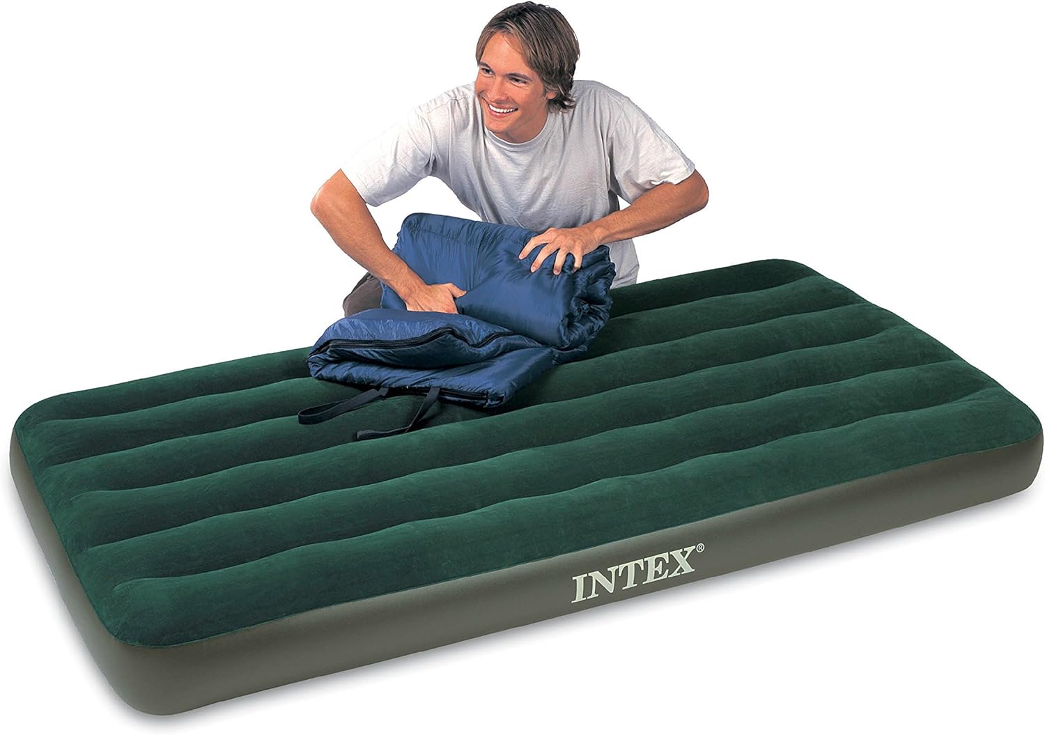 Intex Prestige Downy Airbed Kit with Hand Held Battery Pump, Twin : Camping Air Mattresses : Sports & Outdoors