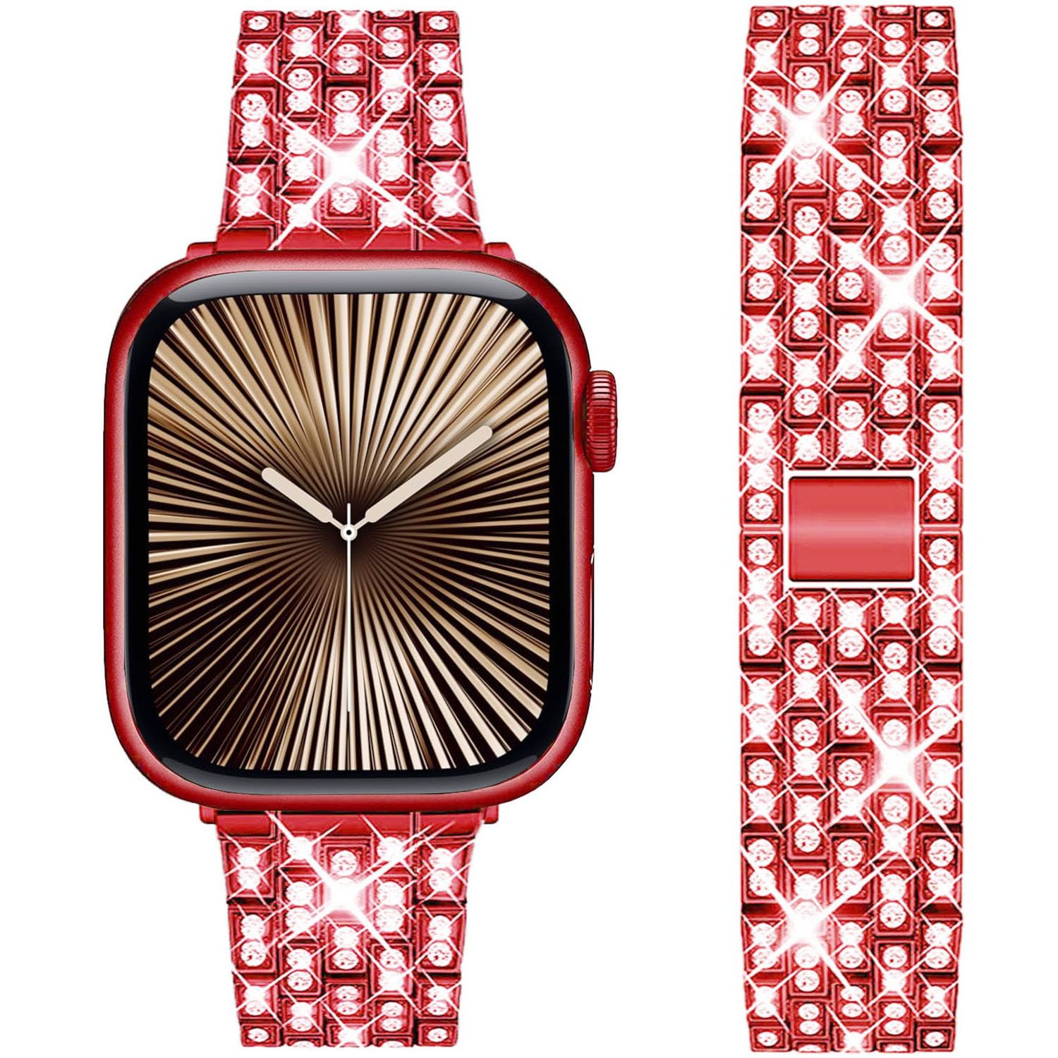 DEALELE Strap Compatible with Apple Watch 41mm 40mm 38mm, Bling Rhinestone Diamond Metal Replacement Bands for iWatch Series 9/8 / 7/6 / 5/4 / 3 / SE Women Men, 38/40/41mm, Red — image 1