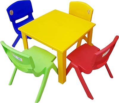 A406 Kids Table & Chairs Set - Yellow Table + 4 Chairs for Indoor Use