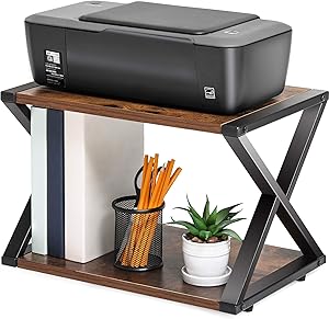 FITUEYES Desktop Printer Stand 2 Tiers Wood Desk Organizer Storage Book Shelf with Skid Pads for Home and Office, DO204501WG