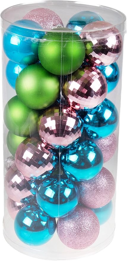 Amazon Com Clever Creations 30 Piece Textured Shatterproof Christmas Tree Ornaments Green Blue Pink Festive Christmas Decor Christmas Ornaments 60mm Perfect For Any Size Christmas Tree Home Kitchen