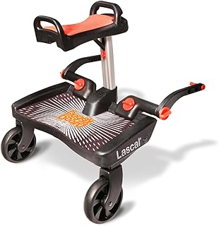 Lascal BuggyBoard Maxi+, Kinderbuggy Trittbrett mit großer Stehfläche und Saddle, Kinderwagen Zubehör für Kinder von 2-6 Jahren (22 kg), kompatibel mit fast jedem Buggy, schwarz