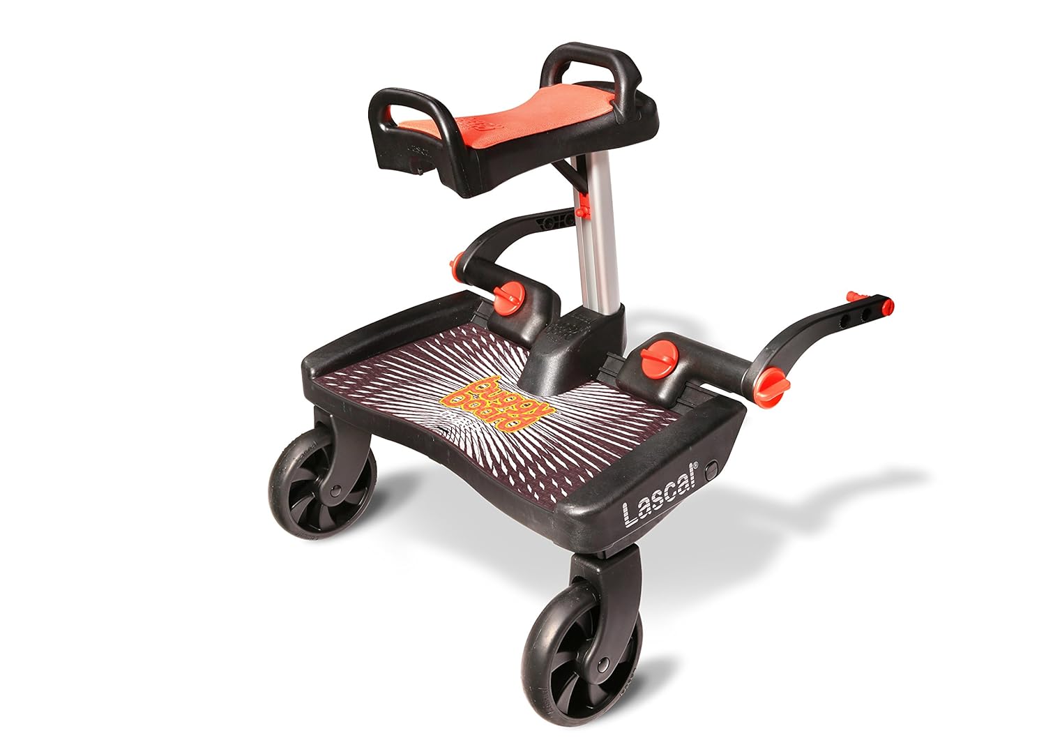 Lascal BuggyBoard Maxi+, Kinderbuggy Trittbrett mit großer Stehfläche und Saddle, Kinderwagen Zubehör für Kinder von 2-6 Jahren (22 kg), kompatibel mit fast jedem Buggy, schwarz