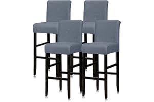 Lellen Reusable Pub Counter Stool Chair Covers Slipcover Stretch Removable Washable Dining Room Chair Covers Set of 4 (Grey Blue)