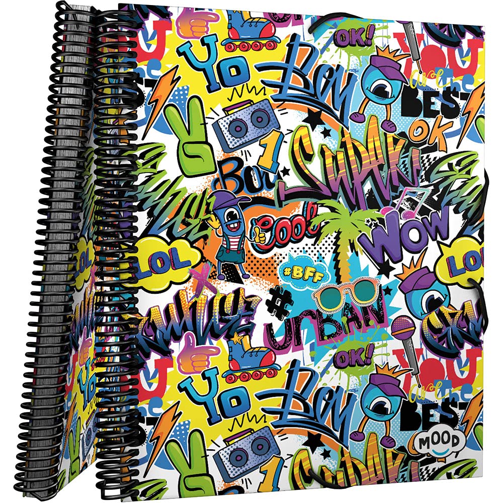 Grafoplás 39822423. A4 Pocket Folder with Spiral, Mood Collection, Crush, Rigid Polypropylene, Elastic Closure, 30 Transparent Pockets, Includes Envelope with Textile Closure