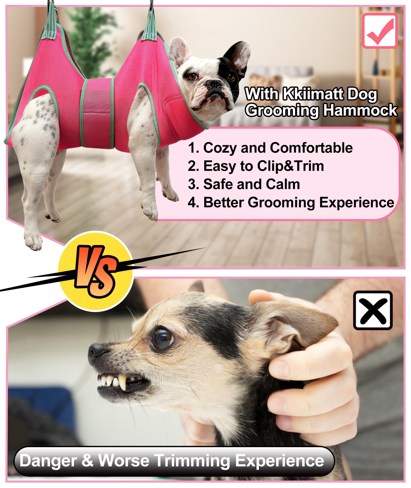 Kkiimatt Dog Grooming Hammock,2024 New Small Dog Hammock for Nail Trim,Dog Hanging Harness for Claw Care,Dog Grooming Sling Holder with Thick Fabric Neck Support Wide Strap Restraint - Image 2