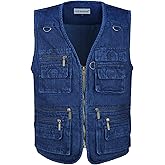 LUSI MADAM Men's Denim Multi-Pockets Leisure Work Fishing Outerwear Vest