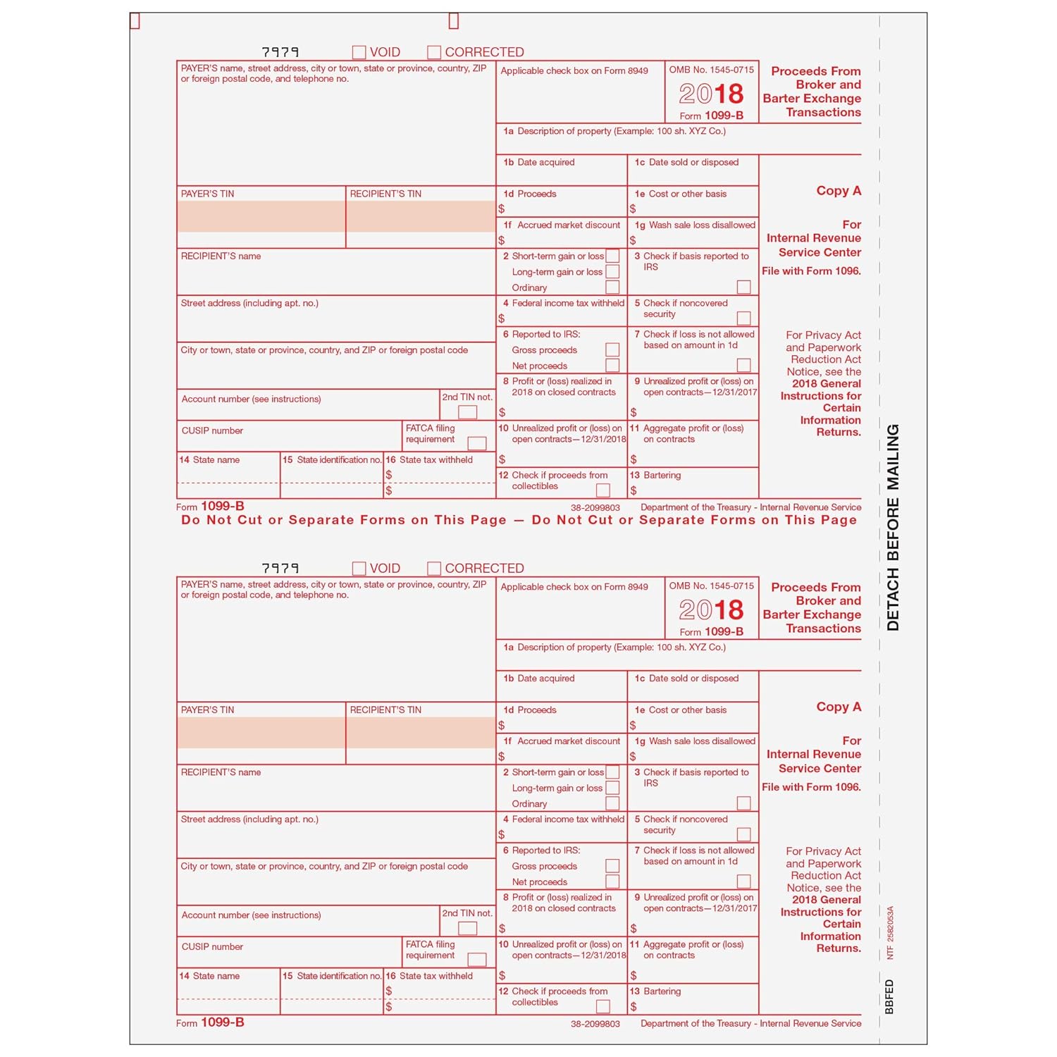 1099 B Federal Copy A For 50 Recipients Office Products Human Resources Forms Rayvoltbike Com
