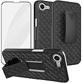 Ailiber Compatible with iPhone 16e Phone Case, iPhone 16E 2025 Belt Clip Case Holster with Screen Protector, Swivel Kickstand Holder, Slim Shockproof Slide Shell Pouch Cell Phone Cover-Black