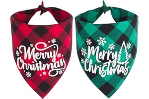 PTDECOR 2 Pack Dog Bandana Christmas Classic Plaid Pet Dog Scarf Triangle Bibs Kerchief Dog Christmas Accessories Merry Christmas Bandanas for Small Medium Large Dogs Pets (Style 3)