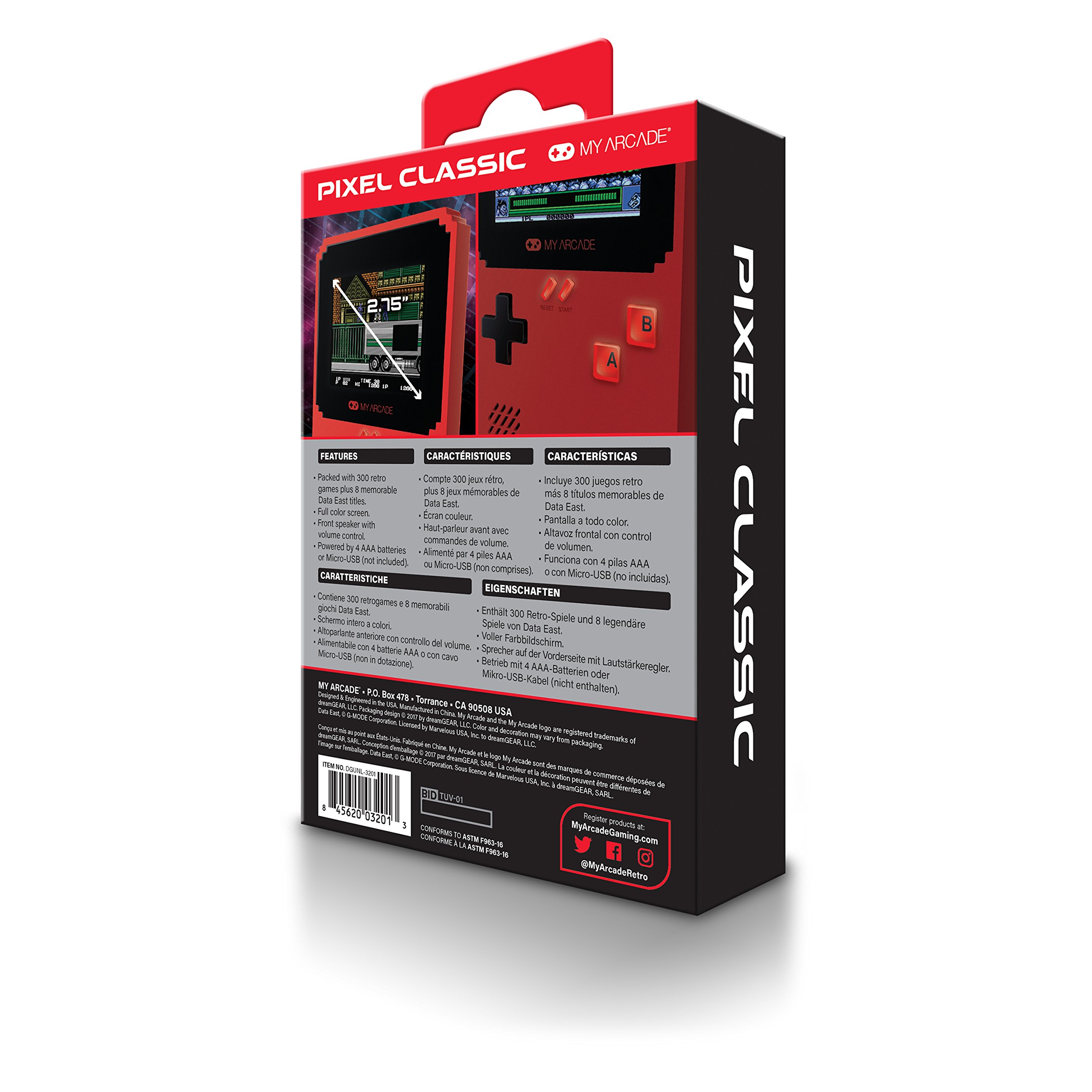 My Arcade Pixel Classic - Handheld Game Console - 300 Retro Style Games Plus 8 Data East Classics - Lightweight Compact Size - Battery or Micro USB Powered - for Kids