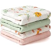 Viviland Baby Muslin Burp Cloths, 100% Cotton Super Absorbent Washcloths for Baby Girl and Boy, 10 x 20 inches 6-Layer Baby Bath Towels, Floral Pattern 4 Pack