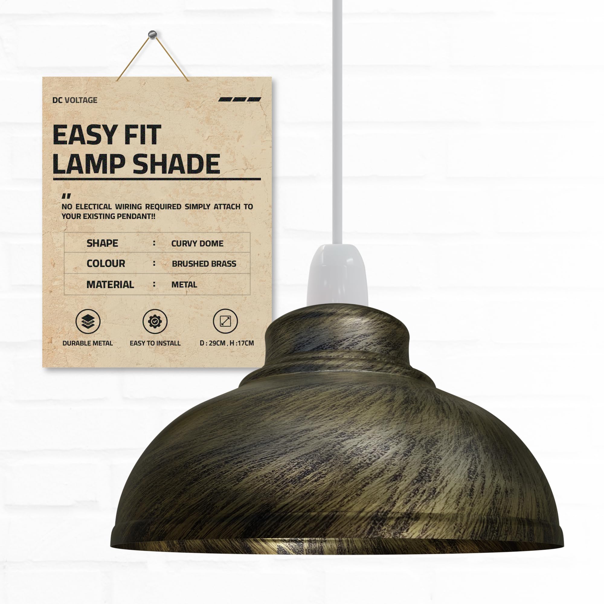 Metal Lamp Shades, 11.41" Brushed Brass Light Shade, Modern Lampshades for Ceiling Lights, Table Lamps and Floor Lamps, Easy Fit Pendant Light Shades Ceiling for Living Room, Bedroom, Kitchen, Hallway