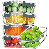 VERONES 5 Pack 36 OZ Glass Meal Prep Containers, Airtight Glass Lunch Containers Set, Glass Food Storage Containers with Lids,Exclusive of BPA, for Microwave, Oven, Freezer & Dishwasher Friendly,Grey