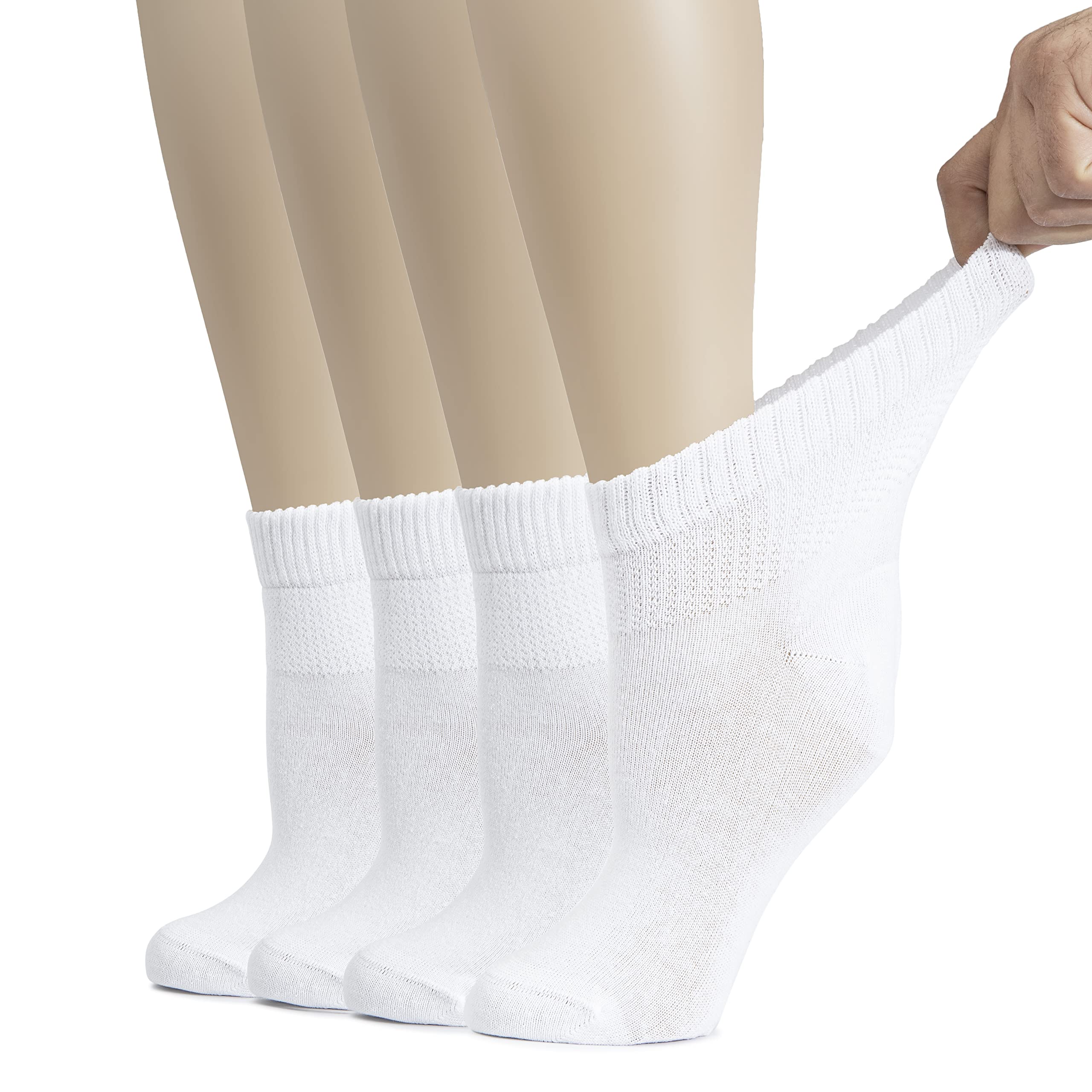 Hugh Ugoli Women's Cotton Diabetic Ankle Socks, Wide, Thin, Loose Fit and Stretchy, Seamless Toe, Non Binding Top, 4-8 Pairs