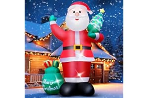 XOOWOO Christmas Inflatable Santa Outdoor Decoration: 8FT Giant Christmas Inflatables Santa Claus with Christmas Tree and Gift Bag for Yard Garden Lawn Xmas - Blow Up Christmas Decorations Outdoor