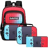 EINSZ Backpack For Boys Bookbag with Lunch Box Game Backpack for Kids Junior High School Primary School Boys Back pack(Red&blue-set)